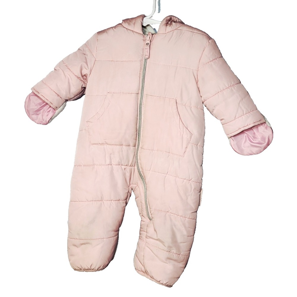 Wippette Pink‎ Unicorn Snow Suit Hand/Feet Covers Zip Front Fleece 6/9 months